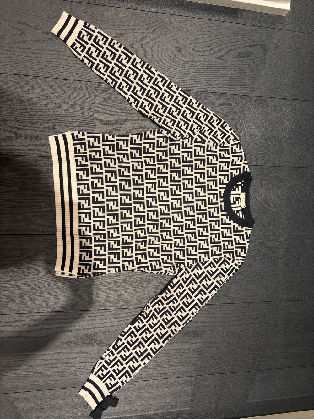 Fendi Black and White FF Logo Crewneck Sweater